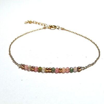 Golden Stainless Steel Bracelet with Tourmaline Beads