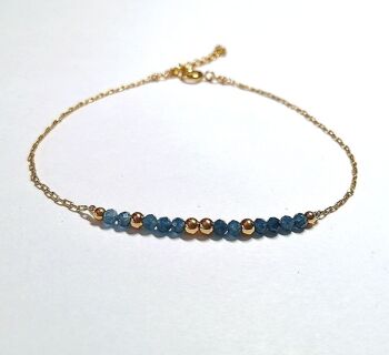 Bracelet en Acier Inoxydable Doré avec Perles d'Agate Teintée Bleu Saphir 1