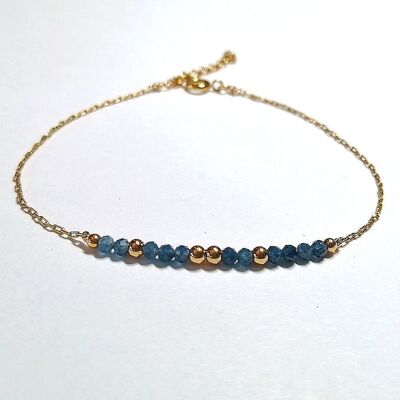 Gold Stainless Steel Bracelet with Sapphire Blue Tinted Agate Beads