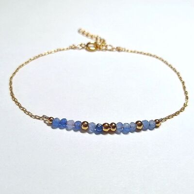 Gold Stainless Steel Bracelet with Blue Aventurine Beads