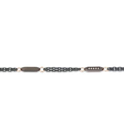 Bracelet da  with chain, barretta made in titanium, 5 white diamonds ,red gold 9 kt and 18 kt.-l