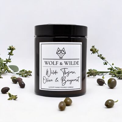 Luxuriöse handgemachte Duftkerze mit Wildthymian, Olive und Bergamotte