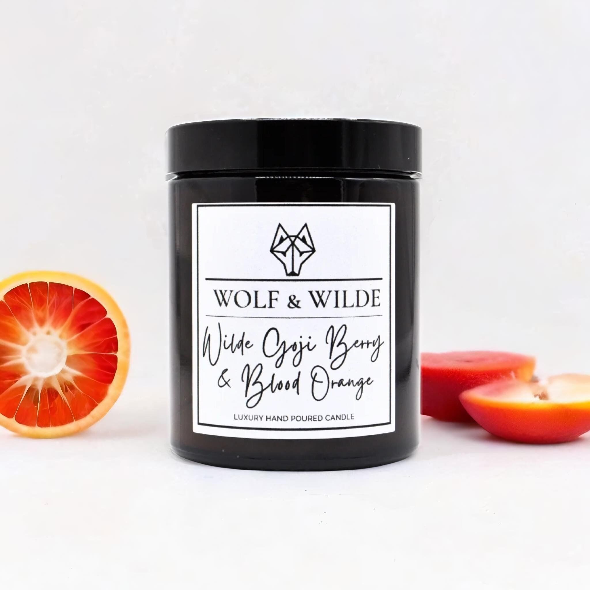 Bougie parfumée d'aromathérapie de luxe aux baies de Goji et à l'orange sanguine