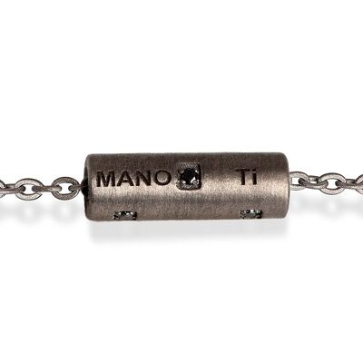 Bracelet with cilindro corto made in titanium satinato, 6 black diamonds , chain with withtromaglia made in red gold 18kt-
