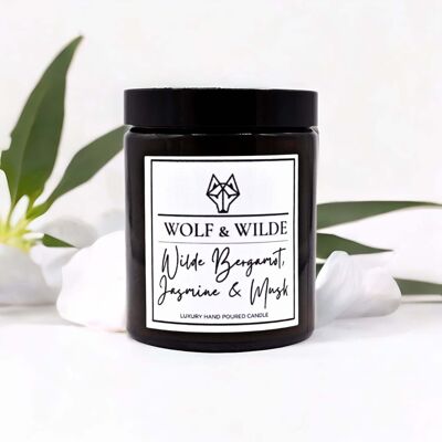 Bougie parfumée d'aromathérapie de luxe Wilde bergamote, jasmin et musc