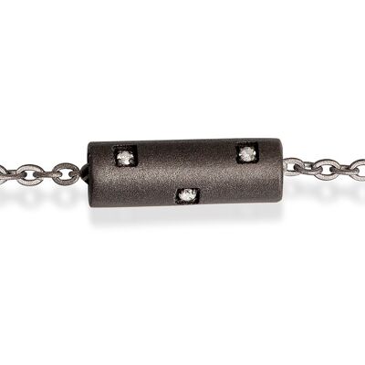 Bracelet with cilindro corto made in titanium sabbiato, 6 white diamonds, chain with withtromaglia made in red gold 18kt-