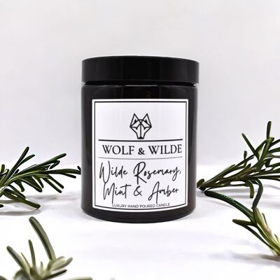 Vela perfumada de aromaterapia de lujo Wilde Rosemary, Mint & Amber