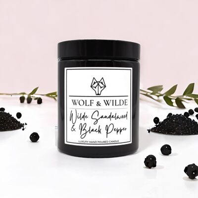 Wilde Luxus-Aromatherapie-Duftkerze aus Sandelholz und schwarzem Pfeffer