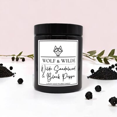 Bougie parfumée d'aromathérapie de luxe au bois de santal et au poivre noir Wilde