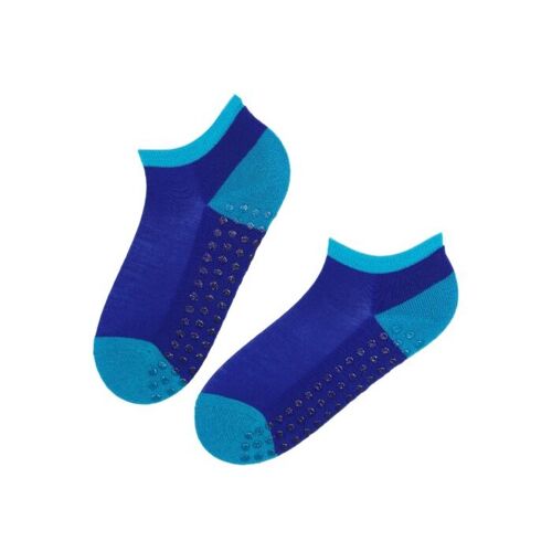 LORENZO blue merino wool low-cut socks with non-slip soles