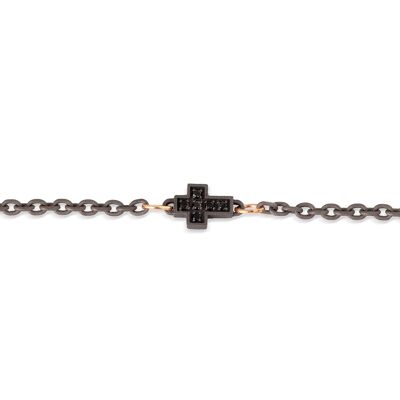 Bracelet  1 croce made in titanium, black diamonds , red gold 18 kt, red gold 9 kt and chain.-