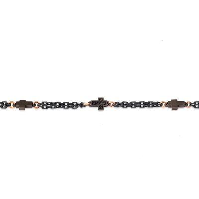 Bracelet minimal 3 croci made in titanium, black diamonds  ,red gold 18 kt, red gold 9 kt and chain-l