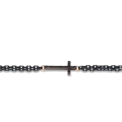 Bracelet  with croce made in titanium, black diamonds , red gold 9 kt and 18 kt, chain.-
