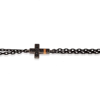 Bracelet  with 1 croce made in titanium,red gold 18 kt and 9 kt, black diamonds  and doppia chain.-l
