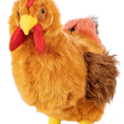 Coq marron - 34 cm (hauteur) - Mots clés : ferme, poule, poulet, poussin, peluche, peluche, peluche, doudou