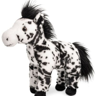 Cavallo con macchie nere, in piedi - 28 cm (altezza) - Parole chiave: fattoria, grigio pezzato, peluche, peluche, animale di peluche, peluche