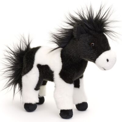 Caballo blanco y negro, de pie - 23 cm (altura) - Palabras clave: granja, peluche, peluche, peluche, peluche