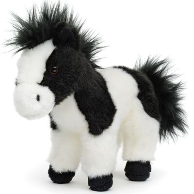 Caballo blanco y negro, de pie - 19 cm (altura) - Palabras clave: granja, peluche, peluche, peluche, peluche