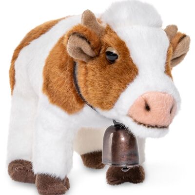 Kuh weiß-braun, stehend - Mit Glocke - 27 cm (Länge) - Keywords: Bauernhof, Rind, Plüsch, Plüschtier, Stofftier, Kuscheltier
