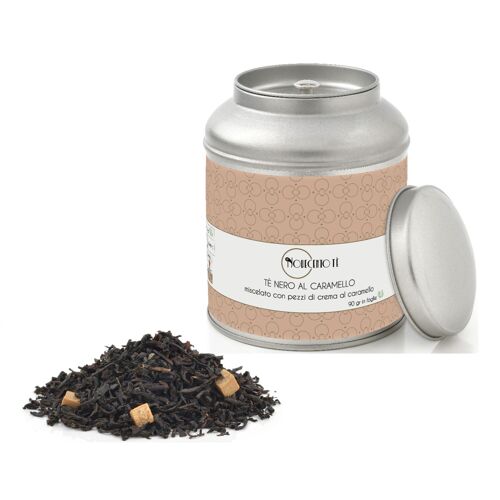 Tè Nero e Caramello in Foglie - 90 Gr | Tè Nero Crema al Caramello | Miscela di Tè Nero con Caramello Sfuso in Latta Metallo