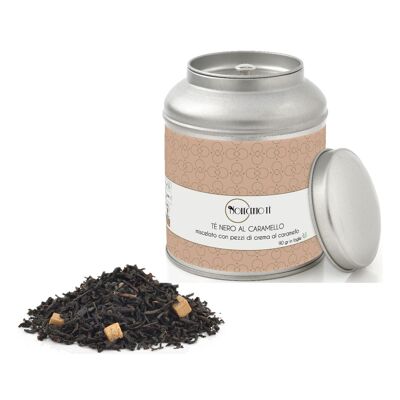 Feuilles de Thé Noir et Caramel - 90 Gr | Thé Noir Crème Caramel | Mélange de thé noir et de caramel en vrac dans une boîte en métal
