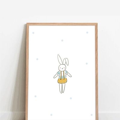 Poster A4 "Coniglio", illustrazione per bambini, regalo di nascita, decorazione per la cameretta dei bambini