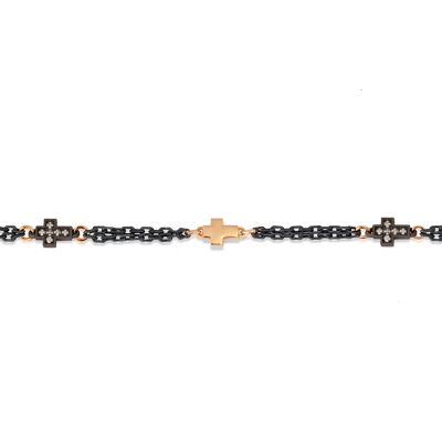 Bracelet with  croci made in titanium and gold giallo 9 kt, 12 white diamonds, red gold 9 kt and red gold 18 kt.-l