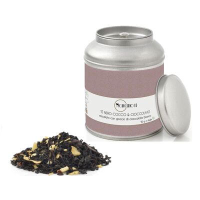 Té Negro con Hojas de Coco y Chocolate - 90 Gr | Té negro de coco y chispas de chocolate blanco | Mezcla de té negro, frutas y chocolate suelto en lata de metal