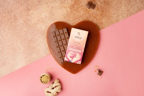 Chocolat APHRODISIAQUE- éclats de caramel et gingembre - Enrichi en Liboost®, Maca, Zinc.