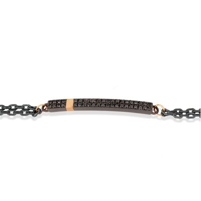 Bracelet with barretta and chain, titanium,red gold 18 kt and black diamonds .-