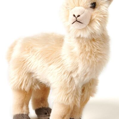 Alpaca beige, in piedi - 23 cm (altezza) - Parole chiave: animale selvatico esotico, lama, peluche, peluche, animale di peluche, peluche