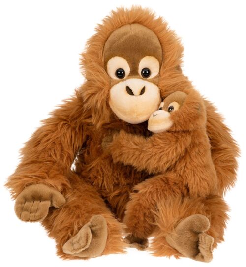 Orang-Utan mit Baby, sitzend - 30 cm (Höhe) - Keywords: Exotisches Wildtier, Affe, Plüsch, Plüschtier, Stofftier, Kuscheltier