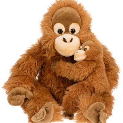 Orangutan with baby, sitting - 30 cm (height) - Keywords: Exotic wild animal, monkey, plush, plush toy, stuffed animal, cuddly toy