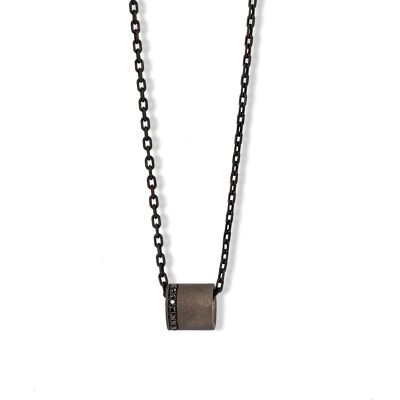 Barrel chain made in titanium, 9 black diamonds , red gold 9 kt and chain.-