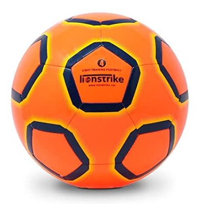 Lionstrike - Balón de fútbol Lite tamaño 4 con tecnología NeoBladder, balón de fútbol ligero para niños (de 7 a 13 años) para entrenamiento/entrenamiento en interiores o exteriores (naranja)