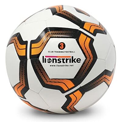 Pallone da calcio Lionstrike, pallone da allenamento standard per club con tecnologia NeoBladder, pallone da allenamento per club e campionato con dimensioni e peso regolamentari (taglia 3, bianco)