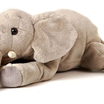 Elefante tumbado - 27 cm (largo) - Palabras clave: animal salvaje exótico, peluche, peluche, peluche, peluche