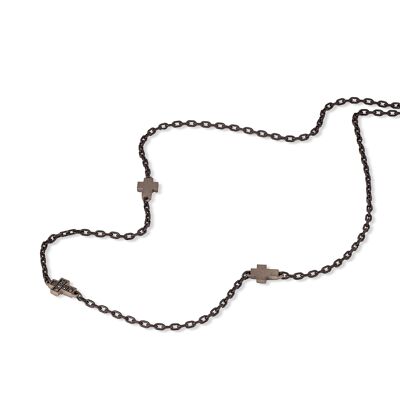 Chain made in titanium composed by 3 crosses  and black diamonds, red gold 9 kt.-