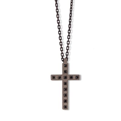 Cross collection minimal titanium, 12 black diamonds and red gold 9 kt and chain.-
