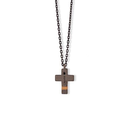 Chain with small cross made in titanium, red gold 18 kt, red gold 9 kt, black diamonds.-