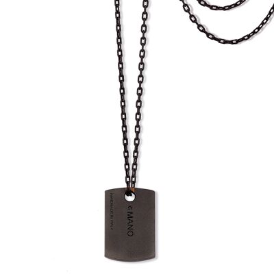 Tag made in titanium and red gold 18 kt , red gold 9 kt, 22 black diamonds  and chain.-