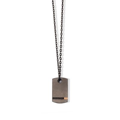 Tag made in titanium, red gold 18kt and black diamonds and chain-