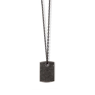 Tag  made in titanium, black diamonds, red gold 9 kt and chain.-