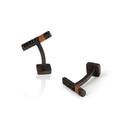 Cufflinks made in titanium, gold 18 kt and 32 black diamonds.-