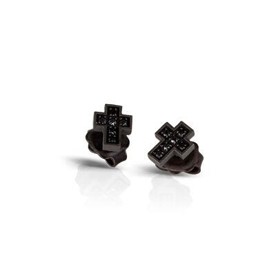 Earrings cross made in titanium and black diamonds .-
