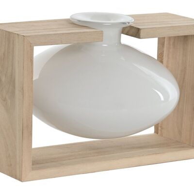 Vaso in Vetro Legno 22X16X15 Con Supporto Naturale JR213176