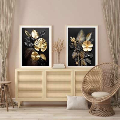 Pósters de flores abstractas doradas - Póster para decoración de interiores