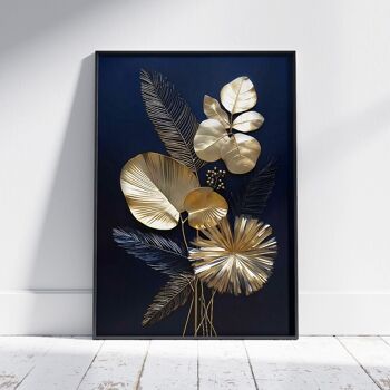 Affiche fleurs abstraites bleu et doré - Poster pour décoration d'intérieur 2
