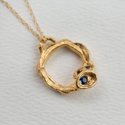 Collana con rami circolari in oro e zaffiro blu - Grande