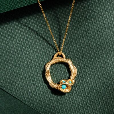 Collier Cercle Branche Turquoise et Or - Grand